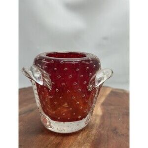 Art Glass Bullicante Applied Clear Handles Vase Trinket Toothpick Q-Tip UV Glow